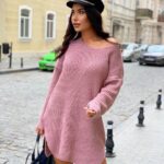 Сукня-туніка жіноча в’язана – колір пудра 00385