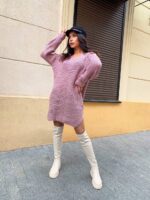 Сукня-туніка жіноча в’язана – колір пудра 00385