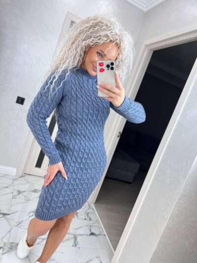 Сукня в’язана жіноча кольору джинс 00340