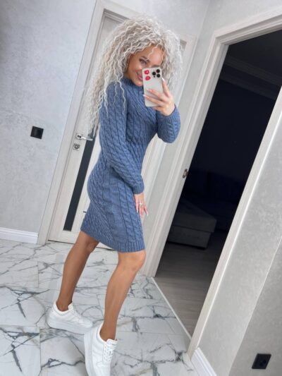 Сукня в’язана жіноча кольору джинс 00340
