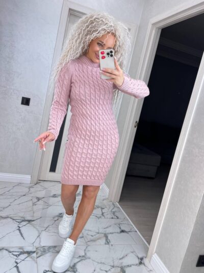Сукня в’язана жіноча кольору світла пудра 00341