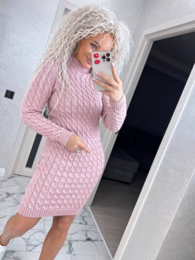 Сукня в’язана жіноча кольору світла пудра 00341