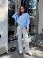 Светр в’язаний жіночий короткий блакитний 00345