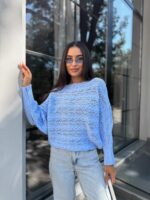 Светр в’язаний жіночий короткий блакитний 00345