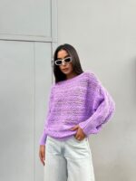 Светр в’язаний жіночий короткий бузковий 00343