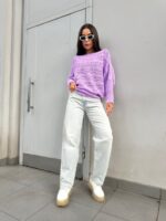 Светр в’язаний жіночий короткий бузковий 00343