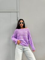 Светр в’язаний жіночий короткий бузковий 00343