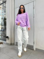 Светр в’язаний жіночий короткий бузковий 00343