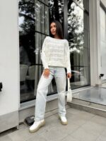 Светр в’язаний жіночий короткий молочний 00346