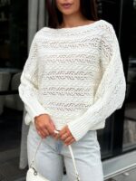 Светр в’язаний жіночий короткий молочний 00346