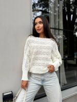 Светр в’язаний жіночий короткий молочний 00346