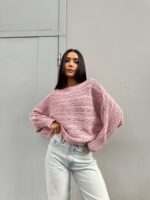Светр в’язаний жіночий короткий пудровий 00347
