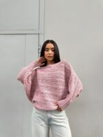 Светр в’язаний жіночий короткий пудровий 00347