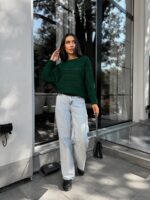 Светр в’язаний жіночий короткий смарагдовий 00344