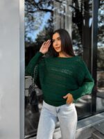 Светр в’язаний жіночий короткий смарагдовий 00344