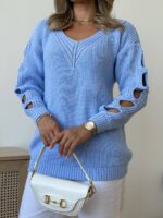 Светр жіночий з прорізами блакитний 00335