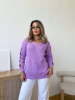 Светр жіночий з прорізами бузковий 00334
