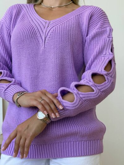 Светр жіночий з прорізами бузковий 00334