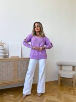 Светр жіночий з прорізами бузковий 00334