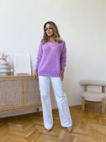 Светр жіночий з прорізами бузковий 00334