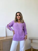 Светр жіночий з прорізами бузковий 00334