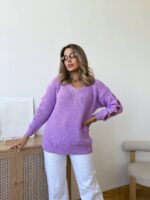 Светр жіночий з прорізами бузковий 00334