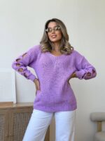 Светр жіночий з прорізами бузковий 00334