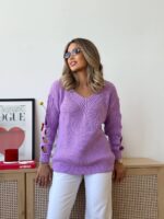 Светр жіночий з прорізами бузковий 00334