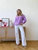 Светр жіночий з прорізами бузковий 00334