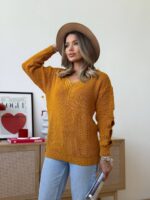 Светр жіночий з прорізами гірчичний 00332