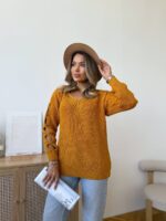 Светр жіночий з прорізами гірчичний 00332