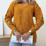 Светр жіночий з прорізами гірчичний 00332