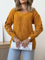 Светр жіночий з прорізами гірчичний 00332