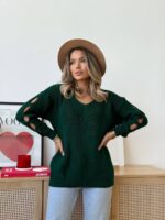 Светр жіночий з прорізами смарагдовий 00331