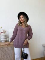 Светр жіночий з прорізами темна пудра 00333