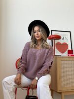 Светр жіночий з прорізами темна пудра 00333