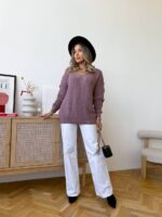 Светр жіночий з прорізами темна пудра 00333