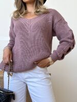 Светр жіночий з прорізами темна пудра 00333