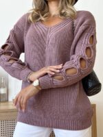 Светр жіночий з прорізами темна пудра 00333