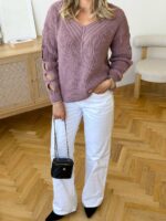 Светр жіночий з прорізами темна пудра 00333