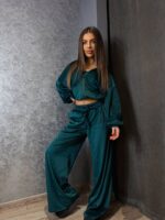 Велюровий костюм жіночий смарагдовий 00383