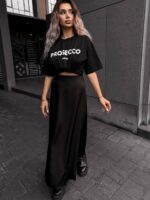 Жіноча сатинова спідниця чорна довга 00390