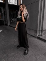 Жіноча сатинова спідниця чорна довга 00390