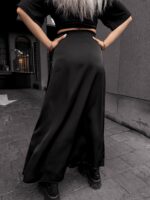 Жіноча сатинова спідниця чорна довга 00390