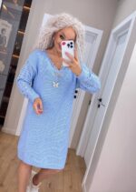 Жіноча в’язана сукня з ажурними рукавами блакитний 00399