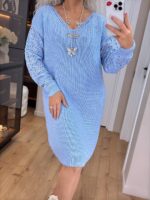 Жіноча в’язана сукня з ажурними рукавами блакитний 00399