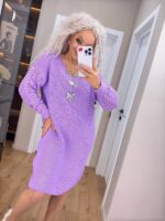 Жіноча в’язана сукня з ажурними рукавами бузок 00398