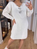 Жіноча в’язана сукня з ажурними рукавами молоко 00402