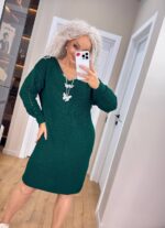 Жіноча в’язана сукня з ажурними рукавами смарагд 00401