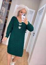 Жіноча в’язана сукня з ажурними рукавами смарагд 00401